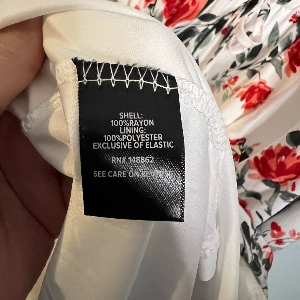 Torrid white and red floral patterned challis drawstring‎ midi dress - Picture 3 of 7